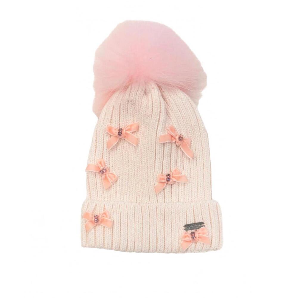 NEW BARI LYNN girl's velour bows winter hat in pink